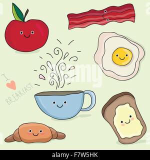 Divertente faccia colazione fumetto illustrazione Illustrazione Vettoriale