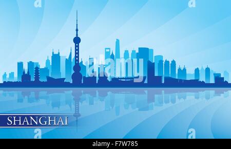 Shanghai skyline della città sullo sfondo di silhouette Illustrazione Vettoriale