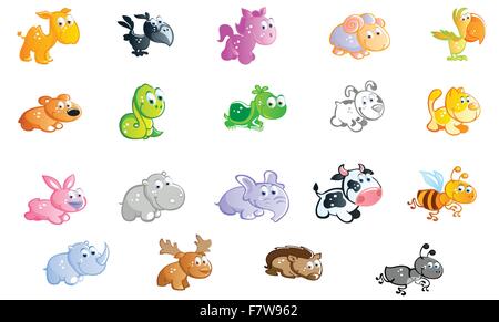 Un grande insieme di baby animali cartoon Illustrazione Vettoriale