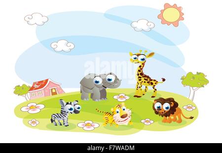 Cartoon animali in estate Illustrazione Vettoriale