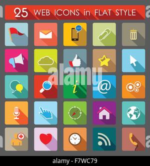 25 Web icone. Uno stile piatto Illustrazione Vettoriale