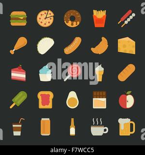 Cibo icone , design piatto Illustrazione Vettoriale