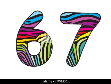 Interfaccia di sfondo a forma di zebra numero sei e sette Illustrazione Vettoriale
