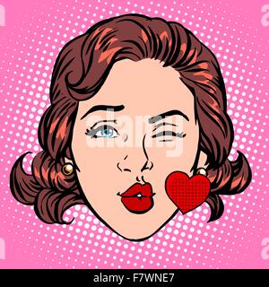 Retrò gli Emoji amore bacio cuore donna faccia Illustrazione Vettoriale