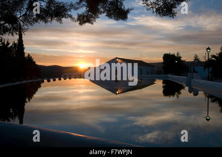 La Laguna al tramonto, Canaveral de Leon, provincia di Huelva, Regione Andalusia, Spagna, Europa Foto Stock