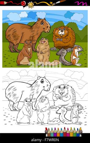 Animali roditori cartoon libro da colorare Illustrazione Vettoriale