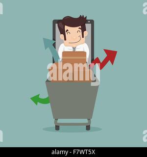 Imprenditore per lo shopping online, e-commerce concept Illustrazione Vettoriale