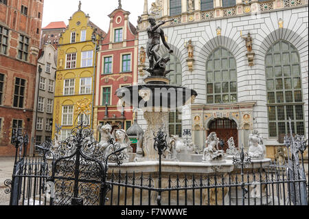 Fontana di Nettuno, Gdansk, Polonia Foto Stock