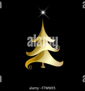Abstract golden albero di natale su sfondo nero. Illustrazione Vettoriale