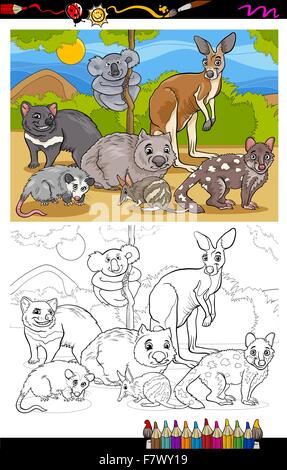 I marsupiali animali cartoon libro da colorare Illustrazione Vettoriale