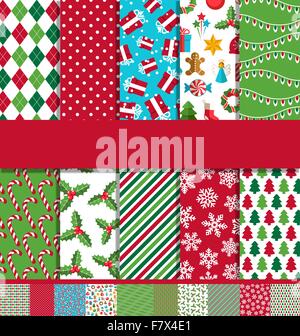 Set di 10 Seamless luminosi schemi di Natale Illustrazione Vettoriale