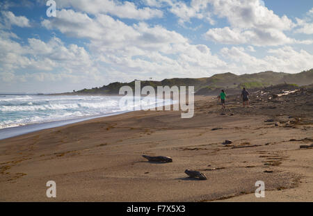 La gente camminare sulla spiaggia a Sigatoka Sand Dunes National Park, Sigatoka, Viti Levu, Isole Figi Foto Stock