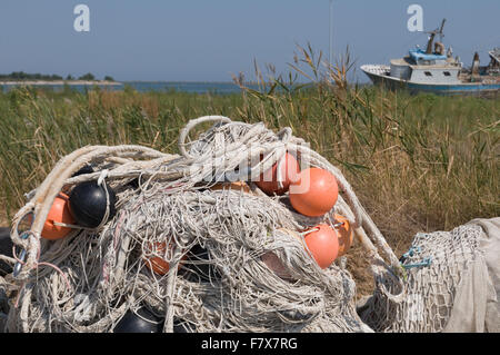 Le reti da pesca, delta del Po parco naturale, Veneto, Italia Foto Stock