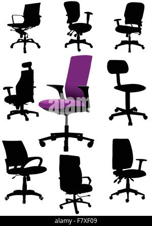Set di grandi illustrazioni delle sedie per ufficio isolato su bianco backgro Illustrazione Vettoriale