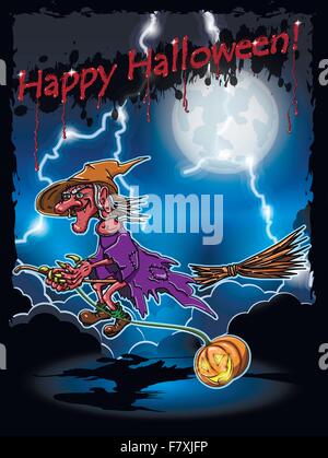 Strega su una scopa Illustrazione Vettoriale