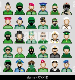Originale vettore creative avatar di uomini di professioni militari. Illustrazione Vettoriale