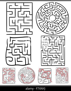 Labirinti labirinti o set di schemi Illustrazione Vettoriale
