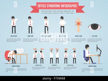 Sindrome da ufficio infografico design template, vettore EPS10 Illustrazione Vettoriale