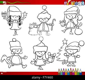 Temi di Natale i bambini Colorare page Illustrazione Vettoriale