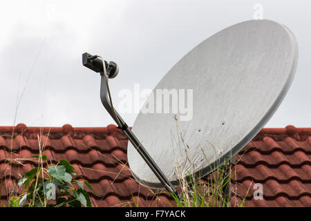 Una parabola satellitare sul tetto Foto Stock