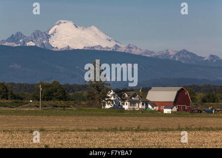 Mt Baker con una casa colonica e fienile in primo piano. Foto Stock