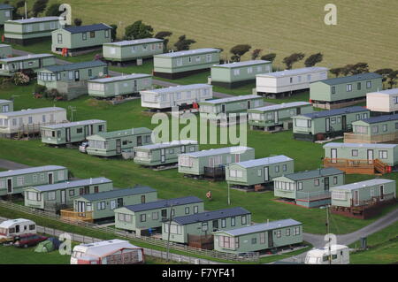 Holiday roulotte vicino alla costa a Borth vicino Ceredigion, metà del Galles. Foto Stock