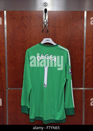 David De Gea camicia verde in MUFC spogliatoio, Old Trafford Foto Stock