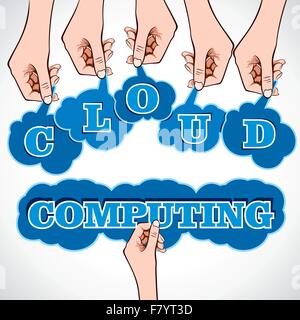 Il cloud computing word in mano Illustrazione Vettoriale