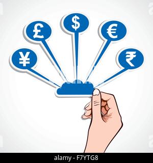 Creative simbolo di valuta icona in mano Illustrazione Vettoriale