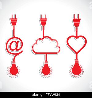 Creative design icona del cuore e il cloud con spina e lampadina Illustrazione Vettoriale