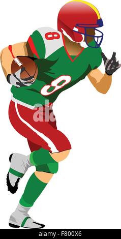 Giocatore di football americano sagome in azione. Vector illustrat Illustrazione Vettoriale