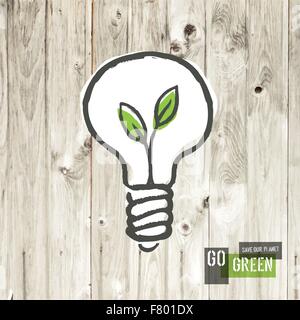 Eco-Green il concetto di energia, pianta che cresce dentro la lampadina, o Illustrazione Vettoriale