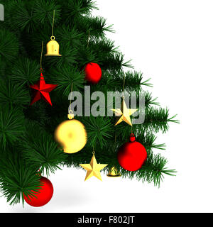 Albero di Natale decorato su sfondo bianco Foto Stock