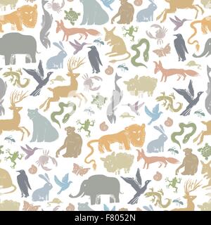 Gruppo di animali di Silhouette. Lo Zoo di pattern senza giunture Illustrazione Vettoriale