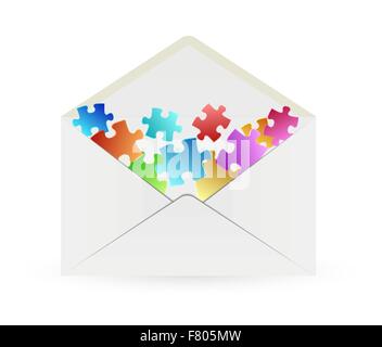 Busta bianca con i pezzi del puzzle Illustrazione Vettoriale