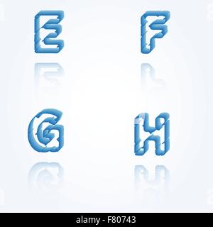 Schizzo frastagliate lettere dell'alfabeto, E, F, G, H Illustrazione Vettoriale