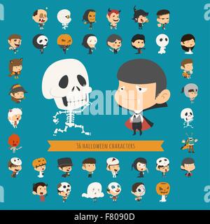 Set di 40 halloween personaggi in costume Illustrazione Vettoriale