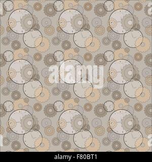 Modello senza cuciture con orologi e cog ruote Illustrazione Vettoriale