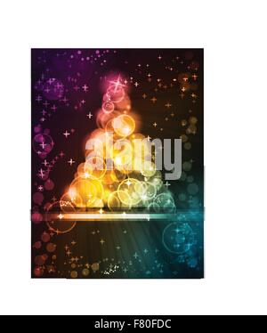 Colorato albero di Natale fatto di punti di luce con le stelle Illustrazione Vettoriale