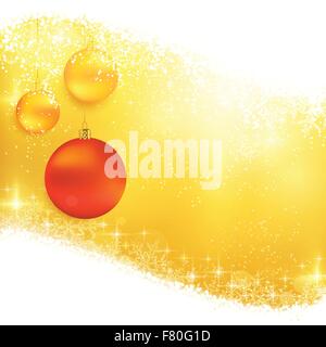 Golden spumanti sullo sfondo di Natale con appeso baubles Illustrazione Vettoriale