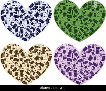 Cuori con icone multimediali Illustrazione Vettoriale