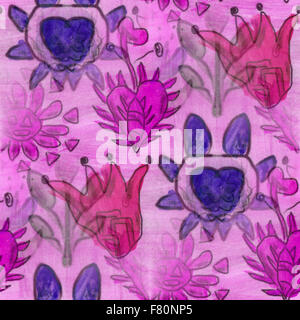 Seamless acquerello fiori rosa sfondo fatti a mano Foto Stock