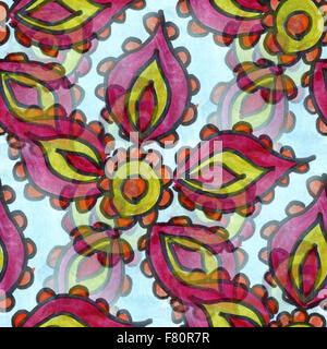 Seamless acquerello fiori blu rosso sfondo fatti a mano Foto Stock