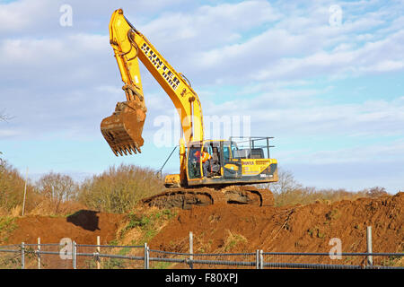 Un cercatore solitario sulla cima di una fresca scavato tumulo di terra, il cucchiaio e il conducente pronto all'uso. Foto Stock