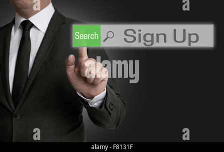 Iscriviti browser è azionato dal concetto di imprenditore. Foto Stock