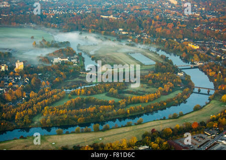 Ruhr, nebbia dal fiume, autunno umore, Überruhr an der Ruhr, Essen, distretto della Ruhr, Nord Reno-Westfalia, Germania Foto Stock