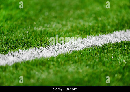 Closeup shot con un dipinto di fresco marginale sul tappeto erboso di un campo di calcio Foto Stock