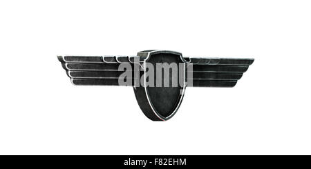 Nero ali in metallo isolato su sfondo bianco a destra vista. 3D render Foto Stock