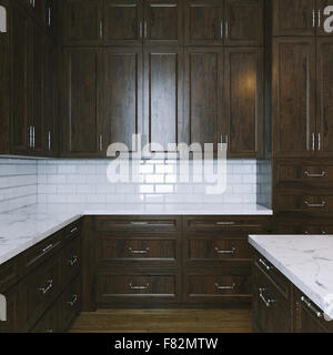 Mattina nella classica cucina in legno interno Foto Stock
