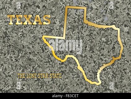 Mappa dello stato del Texas scolpita in un blocco di granito con foglia oro Illustrazione Vettoriale